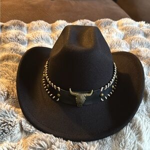 Black Western Cowboy Hat with Bull Headband